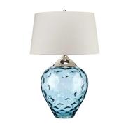 Tischlampe Samara, Ø 51 cm, blau, Stoff, Glas, 2-flammig