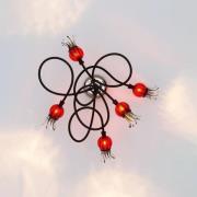 serien.lighting Poppy Decke, 5fl schwarz/rubinrot