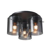 Deckenlampe Riffelini, Ø 37 cm, rauchgrau, 3-flg., Glas