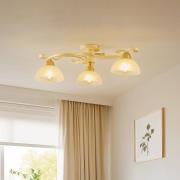 Deckenlampe Flora, drei Glasschirme, weiß/messing