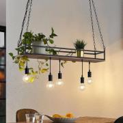 Lindby Hängelampe Kirista, 5-flg., schwarz/Holz, 100 cm, E27