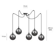 Hängeleuchte Glassy, 5-flg., dezentral, schwarz, grafit