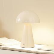 Lindby LED-Akkutischlampe Nevijo, beige, Ø20cm, USB, Dimmer