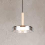 LED-Hängeleuchte Celeste, chrom/holz, Ø 22 cm, Glas, dimmbar