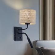 Wandleuchte Jovin 1-flammig mit Spot, Rattanschirm