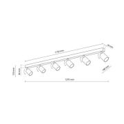 Deckenstrahler Top, schwarz, 127 cm, 6-flg., Metall, GU10