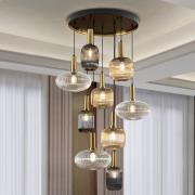 Hängelampe Norma, Ø 80 cm, 9-flammig, schwarz/messing, Glas