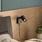 Wandspot CAN TILT, schwarz, 10 x 10 cm, Metall, Schalter USB