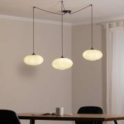 Hängelampe Origo, opal/schwarz, dezentral, Glas, 3-flg.
