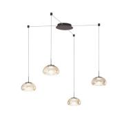 LED-Hängeleuchte Brena, 4-flg., cognac, Glas, CCT, dimmbar