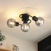 Lindby Deckenlampe Ciala, 3-flg., schwarz/rauch, Glas, E14