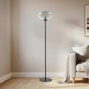 Lindby Stehleuchte Lelia, rauchgrau, Glas, Metall, 150 cm