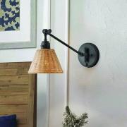 Wandleuchte Arti, schwarz/natur, Rattan, Stahl