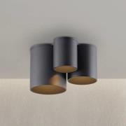 PURE LED-Bad-Deckenlampe Point, schwarz, Länge 18 cm, 3-flg.