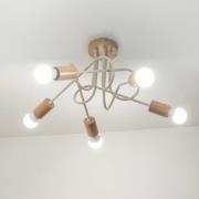 Deckenlampe Oxford, sandbeige, Holz, Metall, 5-flg,, Ø 47 cm