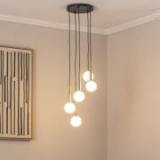 Hängeleuchte Daisy, 5-flammig, gold/weiß/schwarz, Glas