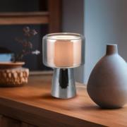 Tischlampe Rocka, chrom, Höhe 29 cm, Glas/Stoff