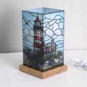 LED-Tischlampe Art Light Leuchtturm, Holzsockel, Acryl, bunt