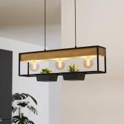 Hängelampe Libertad 1, Länge 76 cm, schwarz/holz, 3-flg.