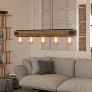 Hängelampe Layham, schwarz/holz hell, Länge 96 cm, 5-flg.