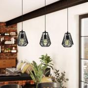 Hängelampe Stype, schwarz, Länge 96 cm, Stahl, 3-flg.
