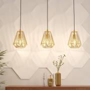 Hängelampe Stype, goldfarben, Länge 96 cm, Stahl, 3-flg.
