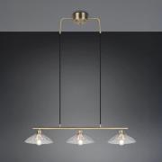 Hängelampe Eluna, klar/altmessing, 100 cm Glas/Metall 3-flg.