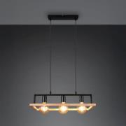 Hängeleuchte Bano, Holz/schwarz, Länge 58 cm, Metall, 3-flg.