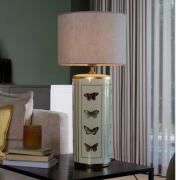 Tischleuchte Lucca, beige, Höhe 67 cm, Leinentextil, Keramik