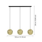 Hängelampe Skoura, messingfarben, Länge 130 cm, 3-flg. Stahl
