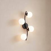 Lindby Wandleuchte Josiana, opal/schwarz, 48 cm, Kugel, Glas
