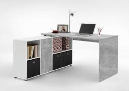 LEX 1 Schreibtisch Winkelkombi von FMD Beton / Weiß