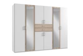 Kleiderschrank groß mit Spiegel und Schubladen 270 cm breit Weiß DIVER