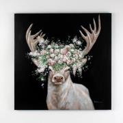 Bild Hirsch mit Blumenkrone 100x100 cm Schwarz / Grau von Werner Voss