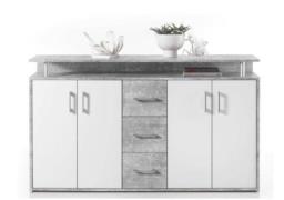 Highboard 4-türig, 3 Schubladen DRIFT von Bega Beton / Weiß