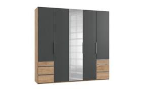 Drehtürenschrank mit Spiegel und Schubladen 250 cm breit Holzoptik Bra...