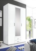 Kleiderschrank 120 cm breit Weiß mit Spiegel und Schubladen KARL
