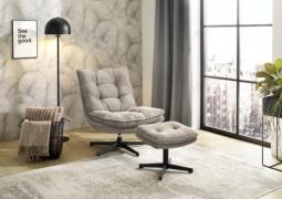 Relax-Sessel inkl. Hocker 360 Grad drehbar Cord Taupe / Schwarz