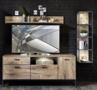 Wohnwand 2-tlg 240cm MANHATTAN von Wohn-Concept Haveleiche Cognac / Me...