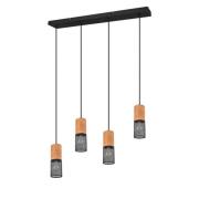 Pendelleuchte 4xE27  1 Stück Metall / Holz Hellbraun, Schwarz