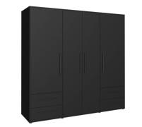 Kleiderschrank 4-trg. Inkl. 4 Schubladen ca. 205 cm breit Schwarz