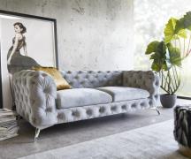 Couch Corleone 225x97 cm Samt Grau 3-Sitzer Sofa