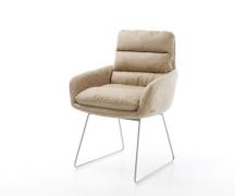 Esszimmerstuhl Abelia-Flex mit Armlehnen Mikrofaser Beige Vintage Kufe...