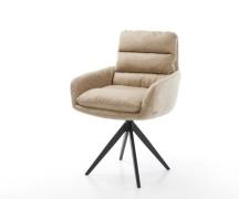 Esszimmerstuhl Abelia-Flex mit Armlehnen Mikrofaser Beige Vintage Kreu...