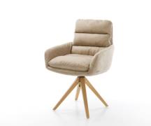 Esszimmerstuhl Abelia-Flex mit Armlehnen Mikrofaser Beige Vintage Holz...