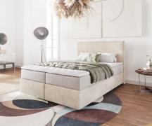 Boxspringbett Dream-Well 140x200 cm Cord Beige mit Taschenfederkernmat...