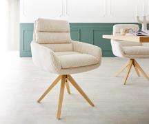 Esszimmerstuhl Abelia-Flex mit Armlehnen Cord Beige Holzgestell kantig...