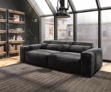 Big-Sofa Sirpio L 260x110 cm Mikrofaser Schwarz mit Hocker