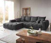 Ecksofa Josea 300x220 cm Mikrofaser Schwarz Recamiere links