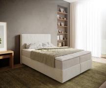 Boxspringbett Dream-Well 140x200 cm Bouclé Creme-Weiß mit Taschenfeder...